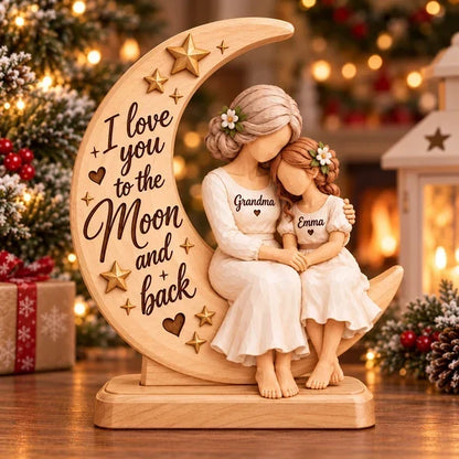 Personalized Thick Wooden Plaque, Grandma Hugging Grandchild, To the Moon and Back, Unique Gift