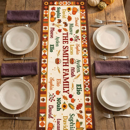 Personalized Fall Pumpkin Sunflower Family Table Runner