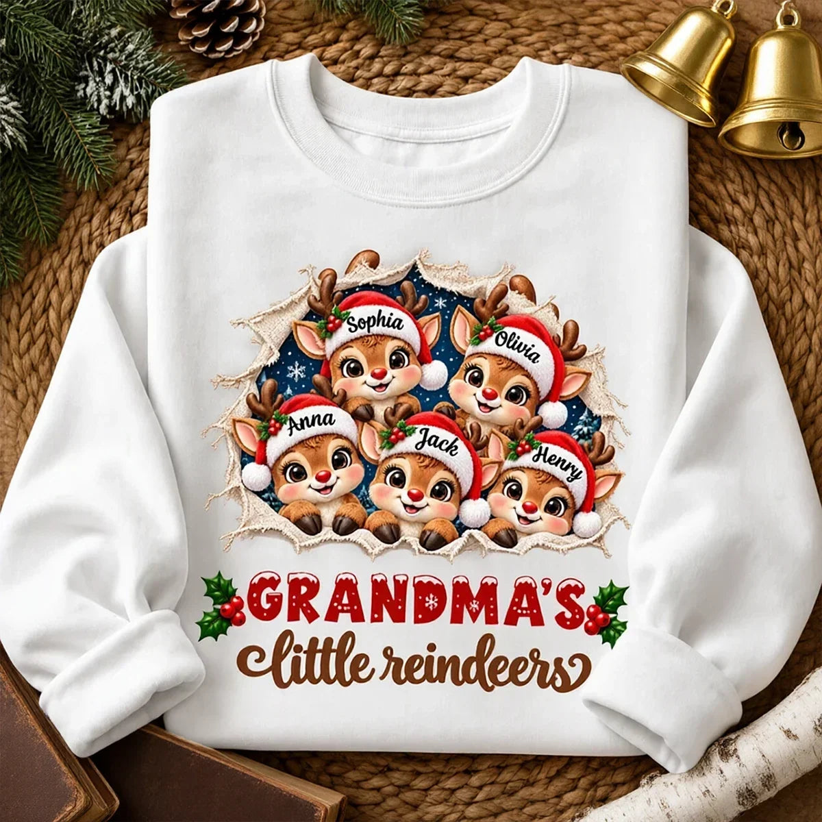 Personalized Classic Tee, Cute Reindeer Peeking Through Snow, Unique Christmas Gift for Grandma
