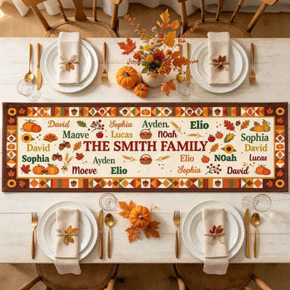 Personalized Fall Pumpkin Sunflower Family Table Runner