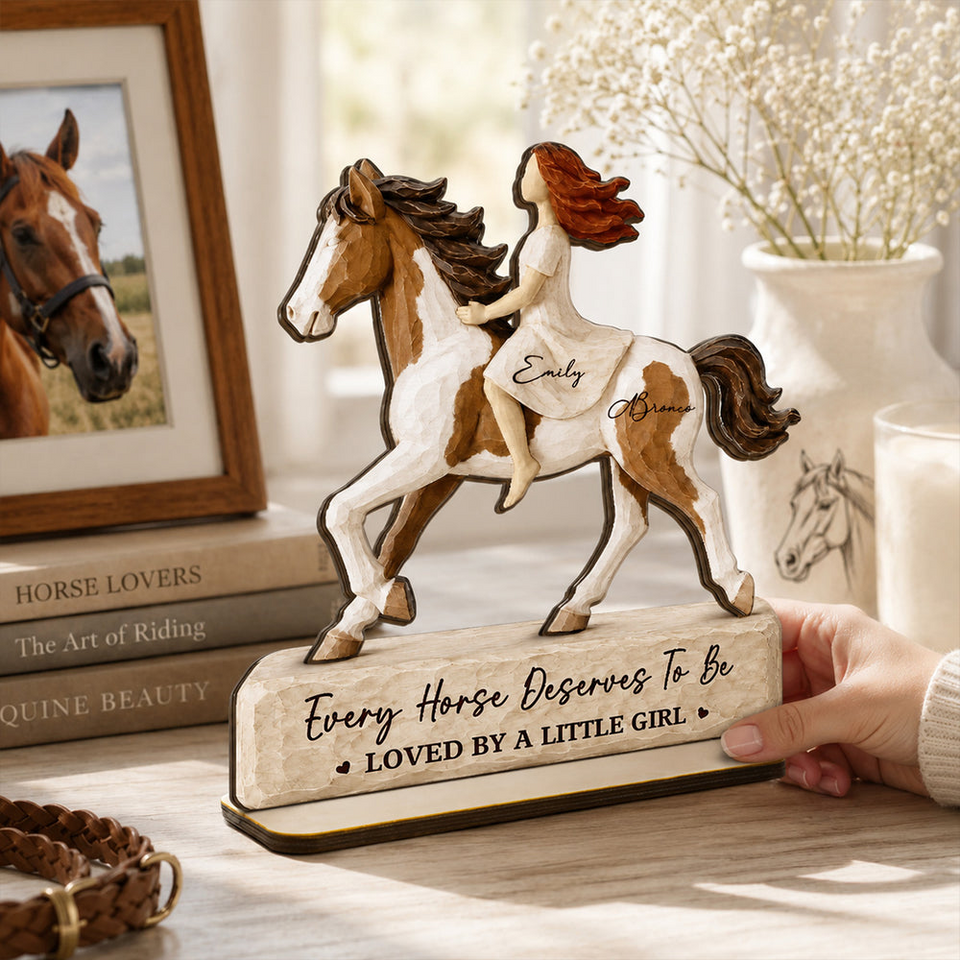 Personalized 2-Layer Wooden Plaque, Woman Riding a Horse, Rustic Unique Gift for Horse Lovers