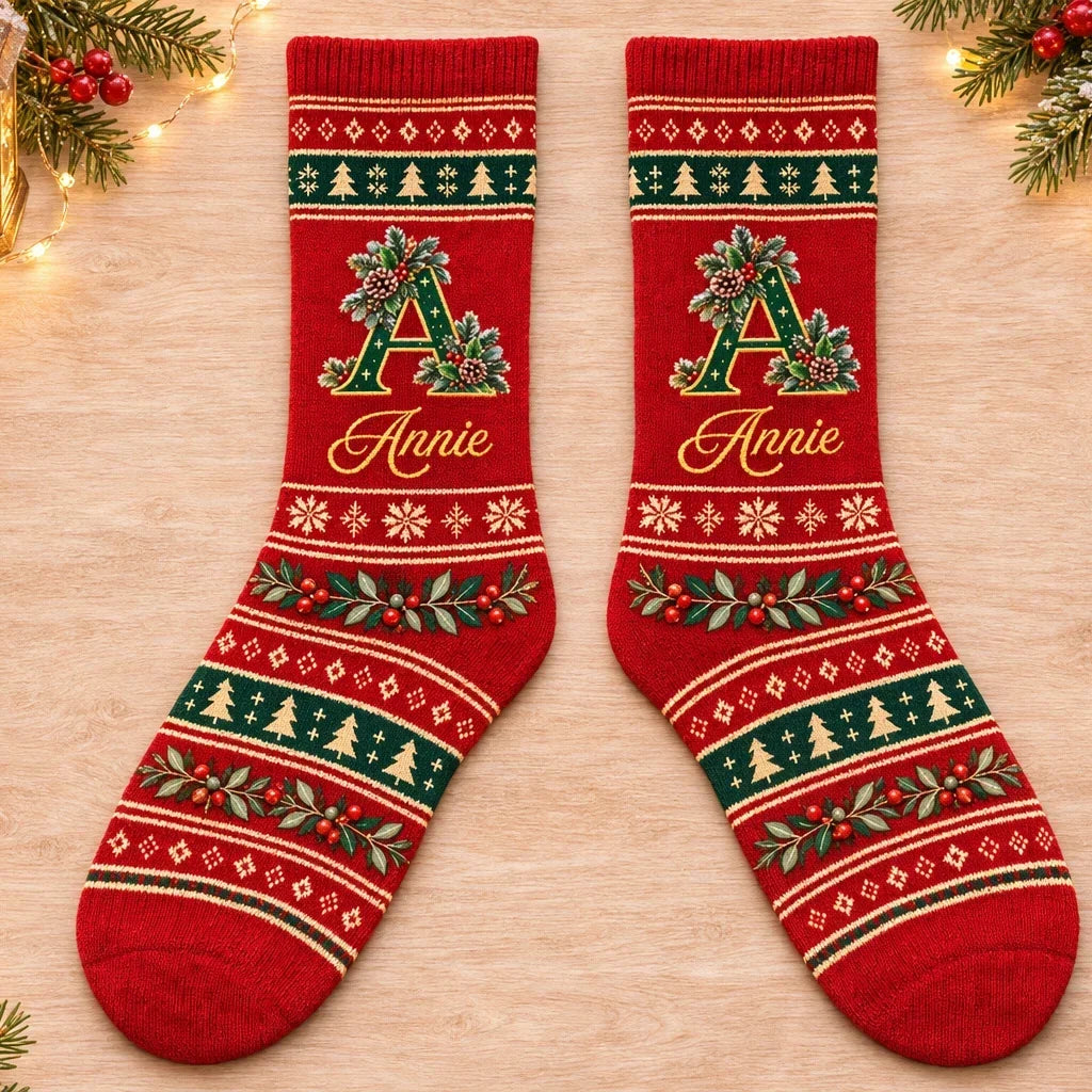 Christmas Crew Socks, Personalized Holly, Snowflakes & Trees for Cozy Winter Moments, Creative Gift for Friends