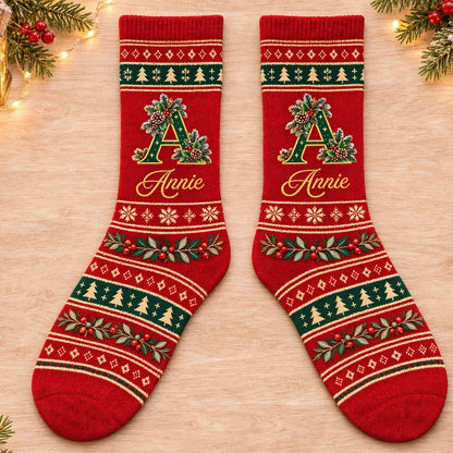Christmas Crew Socks, Personalized Holly, Snowflakes & Trees for Cozy Winter Moments, Creative Gift for Friends