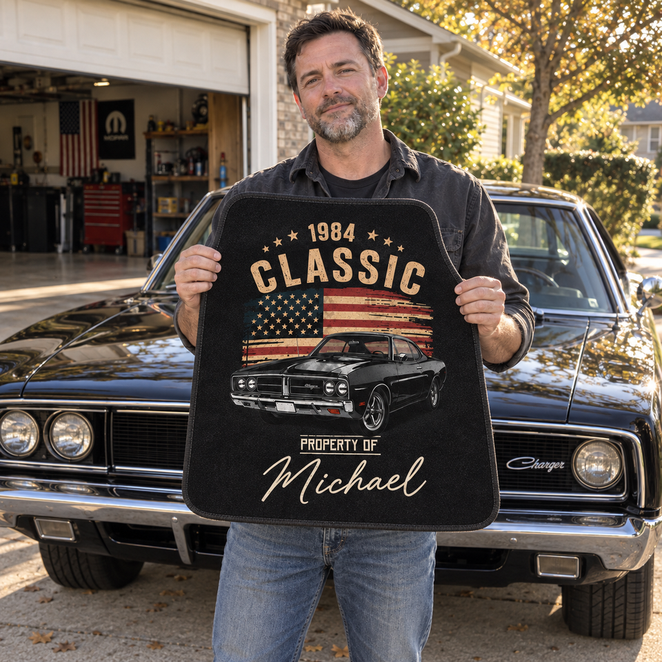 Personalized Retro Classic Car Floor Mats For Dad