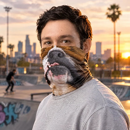 Personalized Printed Neck Gaiter with Playful Gray Dog Face Dog Lovers