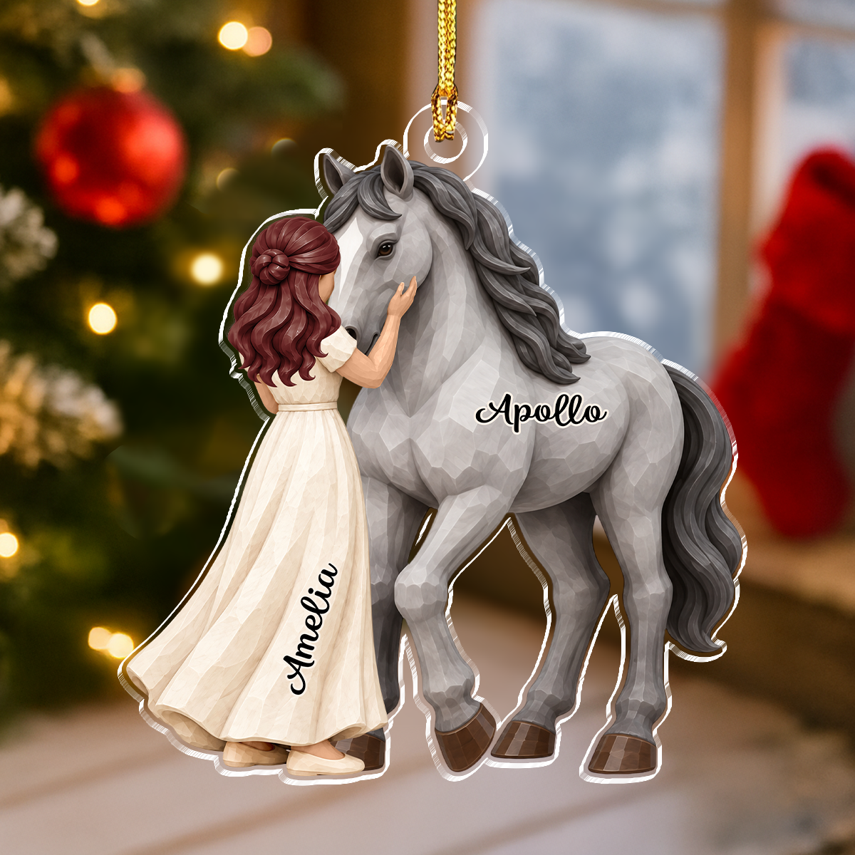 Personalized Girl and Horse Christmas Acrylic Ornament 2D Flat Equestrian Christmas Keepsake Gift CH07 180824