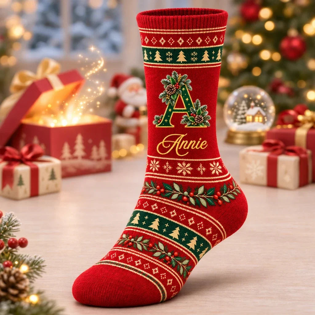 Christmas Crew Socks, Personalized Holly, Snowflakes & Trees for Cozy Winter Moments, Creative Gift for Friends