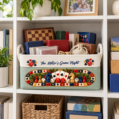 Personalized Cotton Linen Rope Basket, Family Playing Board Games, Unique Game Night Gift