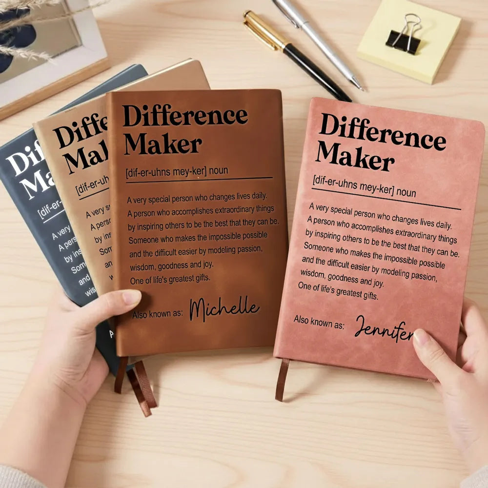 Personalized Leather Journal, Difference Maker Quote, Unique Gift for Teacher, Mentor or Coworker