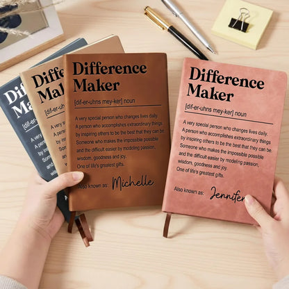 Personalized Leather Journal, Difference Maker Quote, Unique Gift for Teacher, Mentor or Coworker