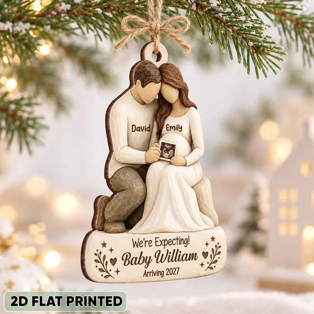 Personalized Wooden Ornament, We're Expecting Couple Keepsake, Creative Gift for a Mom-to-Be