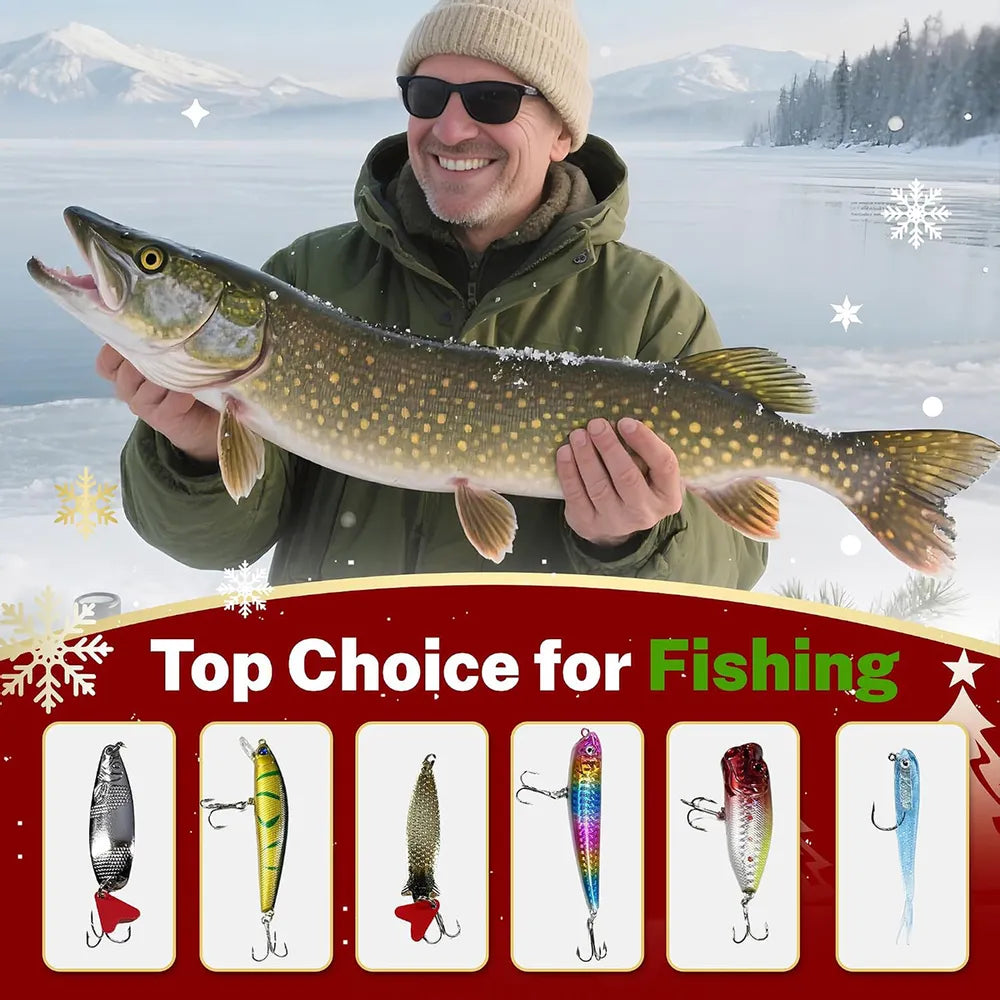 Sunset Fishing Advent Calendar, Personalized Leaping Fish on a Navy Winter Lake, Unique Christmas Gift for Anglers