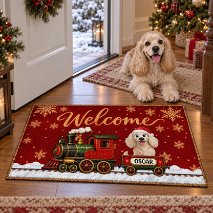Personalized Christmas Dog Train Holiday Doormat