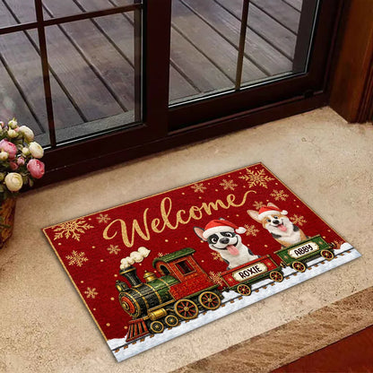 Personalized Christmas Dog Train Holiday Doormat