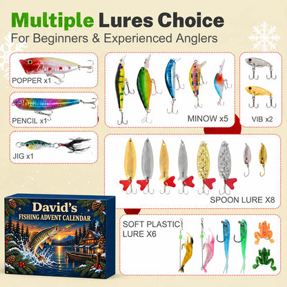Sunset Fishing Advent Calendar, Personalized Leaping Fish on a Navy Winter Lake, Unique Christmas Gift for Anglers