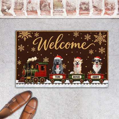 Personalized Christmas Dog Train Holiday Doormat