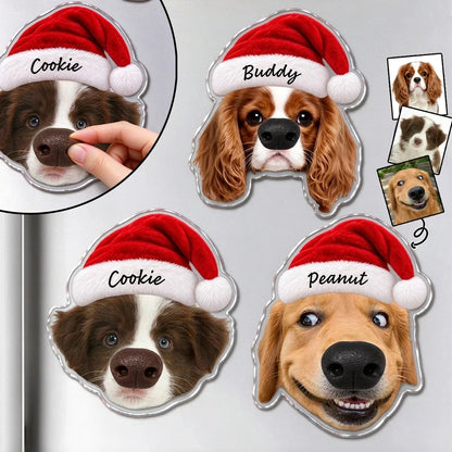 Custom Dog Face Fridge Magnet with Squishy Nose, Personalized Funny Pet Portrait with Santa Hat, Christmas Gift for Dog Owners