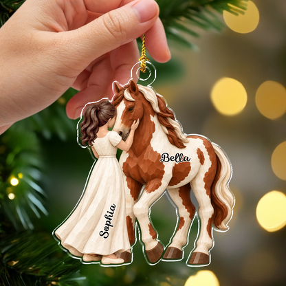 Personalized Girl and Horse Christmas Acrylic Ornament 2D Flat Equestrian Christmas Keepsake Gift CH07 180824