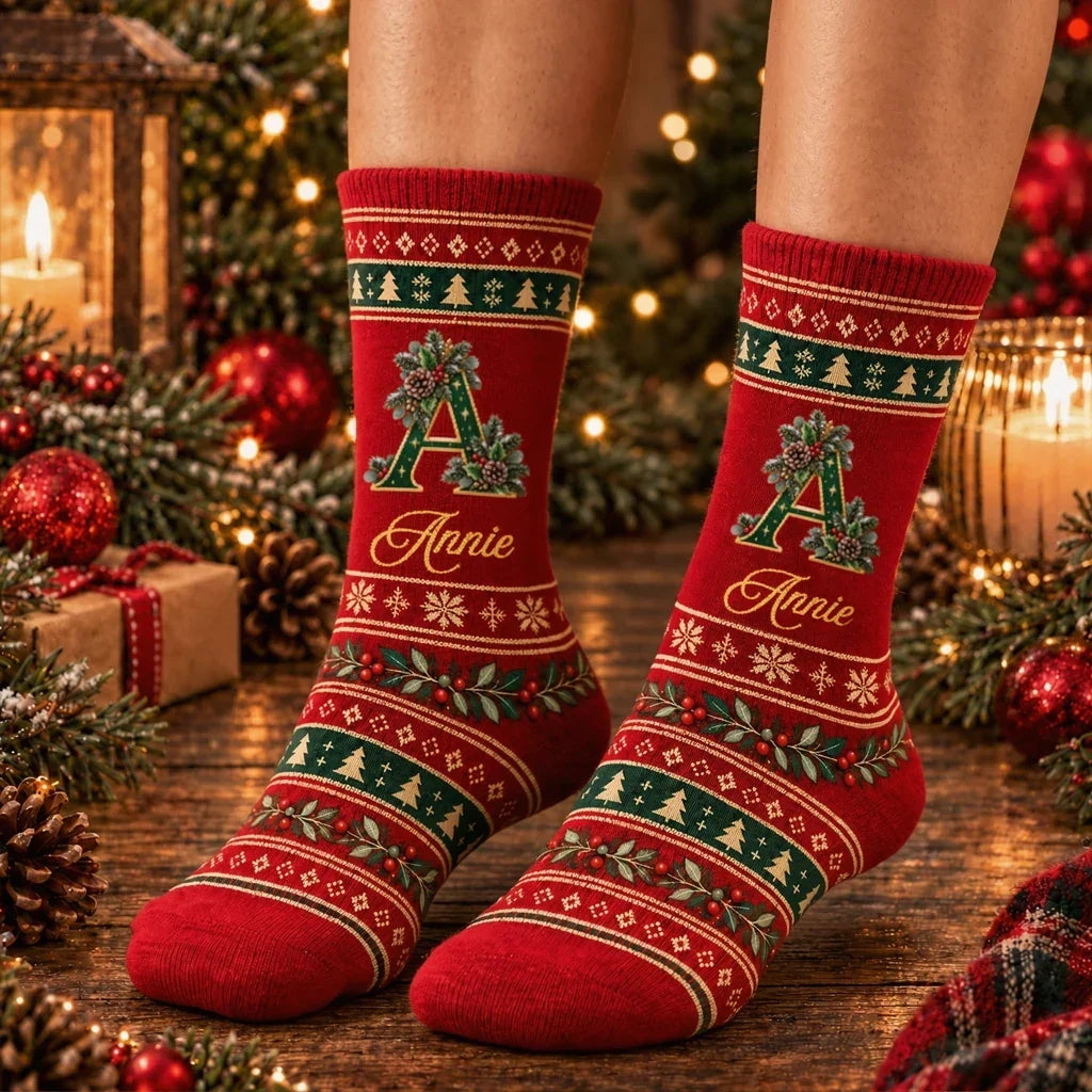 Christmas Crew Socks, Personalized Holly, Snowflakes & Trees for Cozy Winter Moments, Creative Gift for Friends
