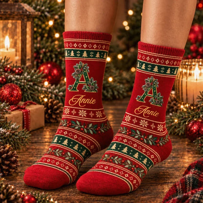 Christmas Crew Socks, Personalized Holly, Snowflakes & Trees for Cozy Winter Moments, Creative Gift for Friends