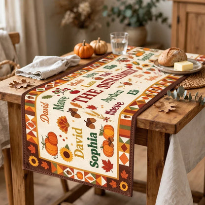 Personalized Fall Pumpkin Sunflower Family Table Runner