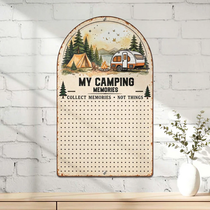 Personalized Shaped Metal Sign, Our Camping Memories with Camper and Campfire, Creative Gift for Couples
