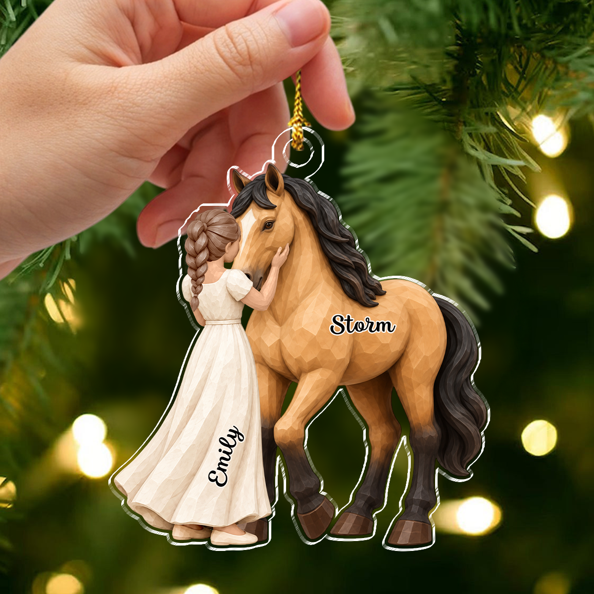 Personalized Girl and Horse Christmas Acrylic Ornament 2D Flat Equestrian Christmas Keepsake Gift CH07 180824
