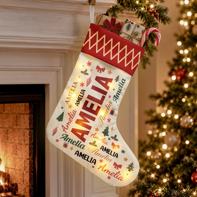 Personalized Festive Word Art LED Christmas Stocking