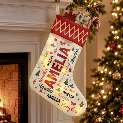 Personalized Festive Word Art LED Christmas Stocking
