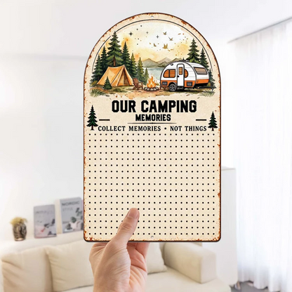 Personalized Shaped Metal Sign, Our Camping Memories with Camper and Campfire, Creative Gift for Couples