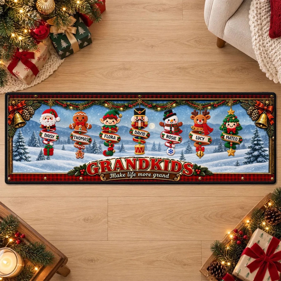 Custom Family Name Christmas Rug, Holiday Gift For Grandma Grandpa • Little Christmas Blessings - Personalized Runner Rug