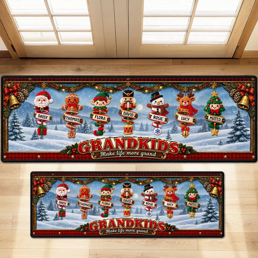 Custom Family Name Christmas Rug, Holiday Gift For Grandma Grandpa • Little Christmas Blessings - Personalized Runner Rug