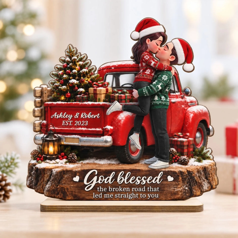Eternal Love Couple God Blessed Broken Road Led Me Straight To You - Personalized 2-Layered Wooden Plaque - Christmas Gift, Anniversary Gift For Couple, For Him, For Her, Christmas Tabletop Decor