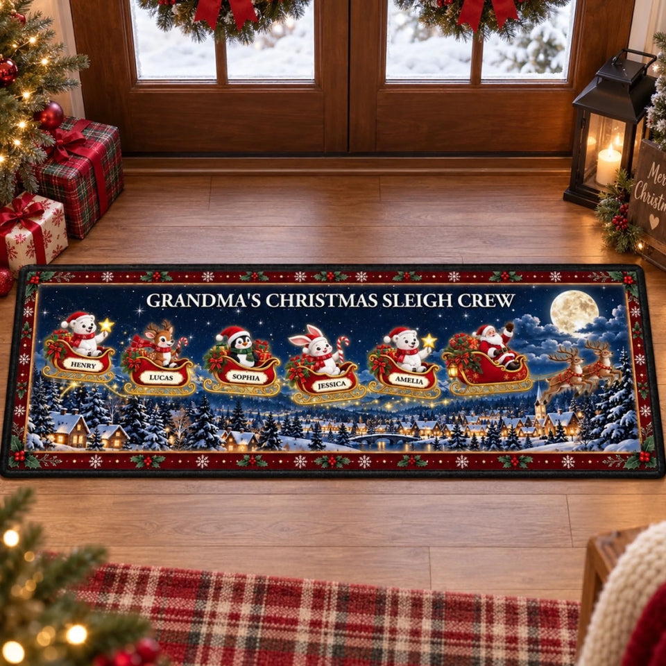 Personalized Our Sleigh Crew Flies Together Runner Rug