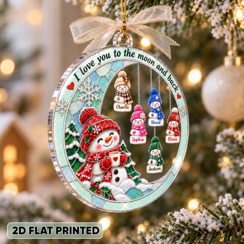 Personalized Snowman Grandma Grandkids Moon Ornament