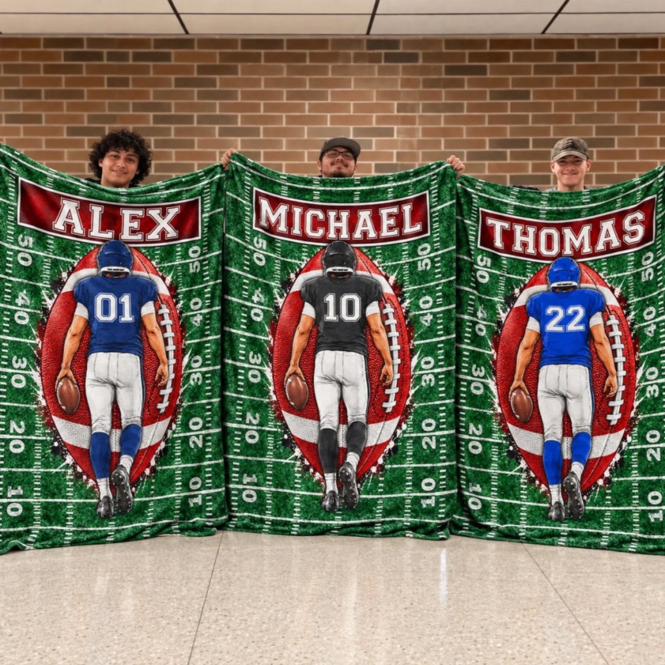 Custom Football Player - Personalized Fleece Blanket - Graduation Gift for Seniors, Christmas Gift for Sons, Grandsons