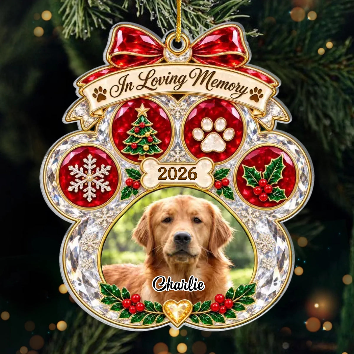 Custom Photo Pet Christmas Memorial Gifts for Dog and Cat Lovers - Personalized Acrylic Ornament