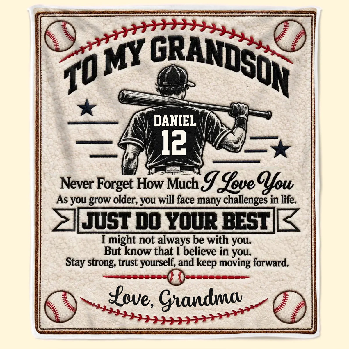 Custom Name Baseball Gifts for Grandson - Personalized Blanket