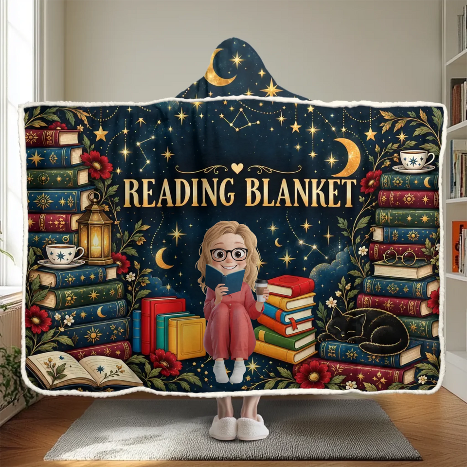 Custom Name Reading Blanket Gifts For Book Lovers, Bookworms, Reader - Personalized Wearable Blanket Hoodie
