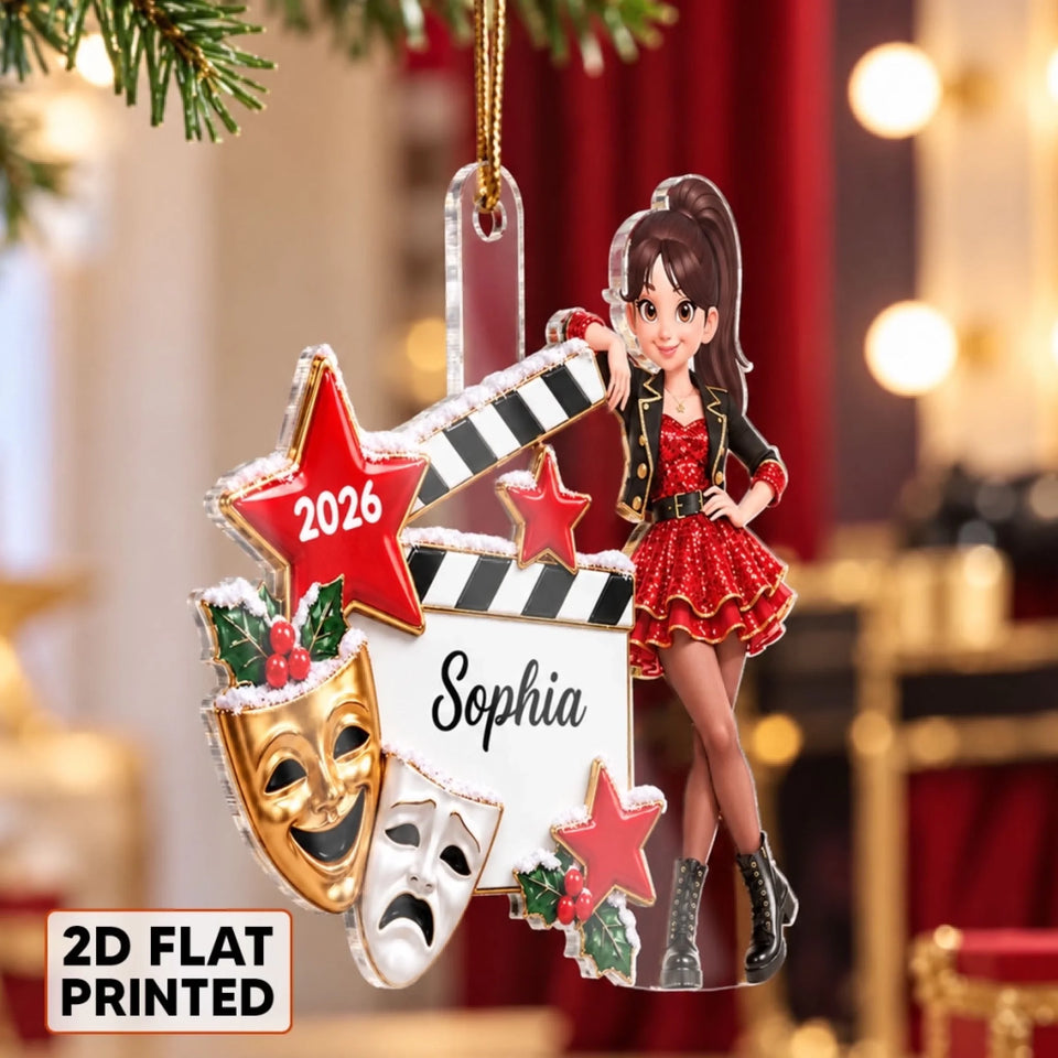 Musical Theater Girl Custom Name - Personalized Acrylic Ornament - Christmas Gift For Theater Lovers, Drama Club Girls, Musical Theater Students, Daughter, Granddaughter