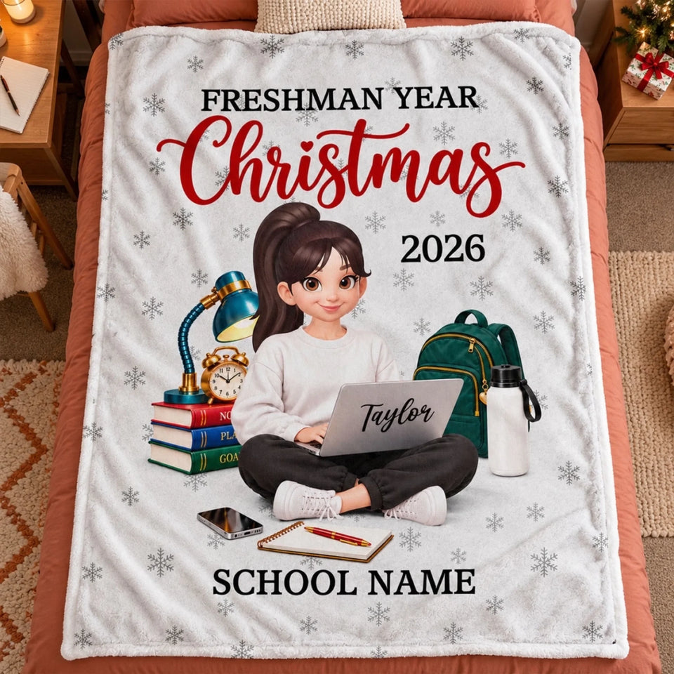 Freshman Year Christmas Boy Girl - Personalized Fleece Blanket - College Student Christmas Gift