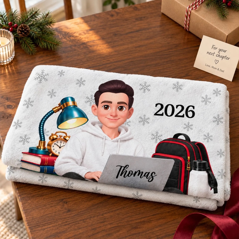 Freshman Year Christmas Boy Girl - Personalized Fleece Blanket - College Student Christmas Gift