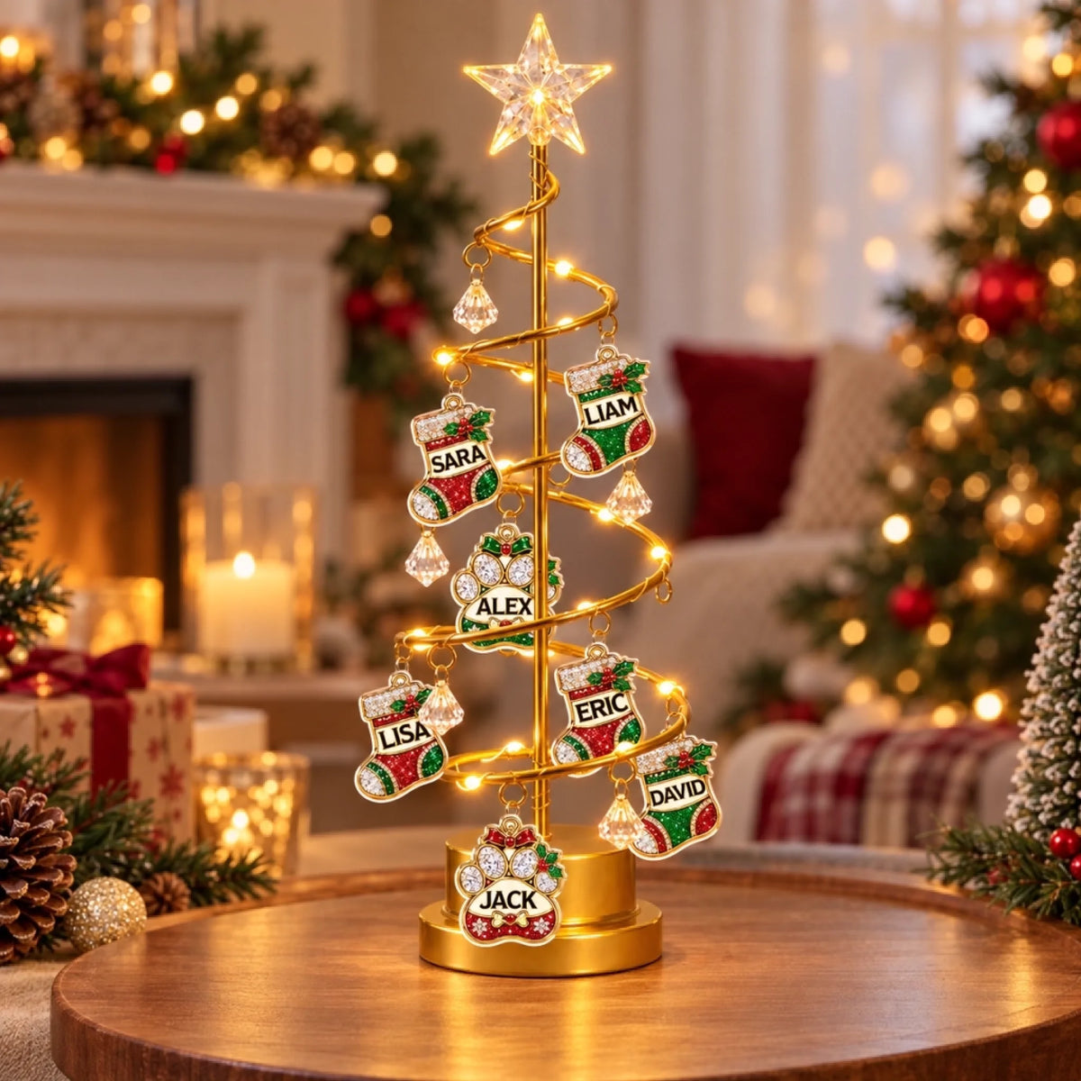 Customizable Led Tree Personalized Christmas Stocking Family Names Light-Up LED Tree Lamp ...
