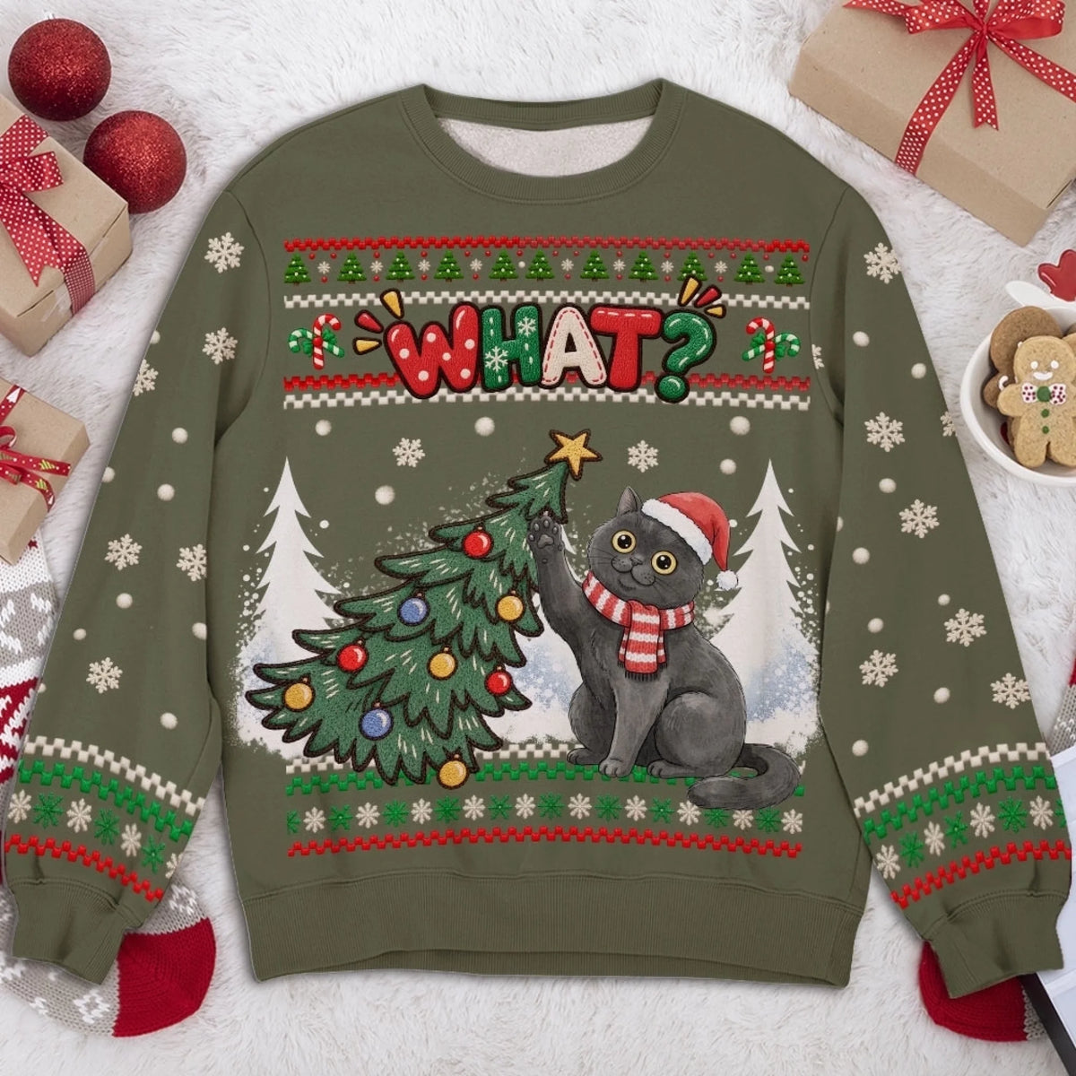 Cat Tree 30 In Personalized Meowy Christmas Chaos Cat Tree All-Over-Print Sweatshirt ...