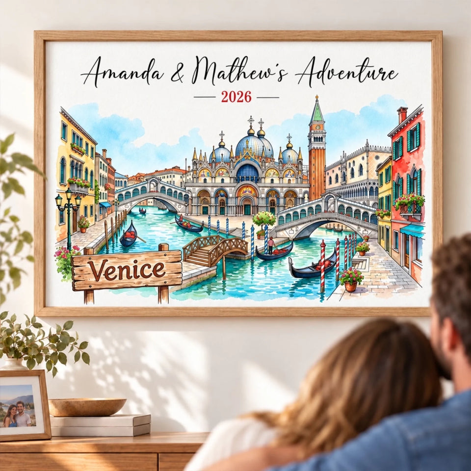 Our Adventure Travel Memory - Personalized Poster - Anniversary Christmas Gift for Couples, Wedding Gift, Honeymoon Keepsake.