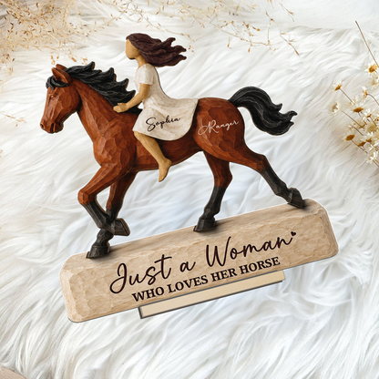 Personalized 2-Layer Wooden Plaque, Woman Riding a Horse, Rustic Unique Gift for Horse Lovers