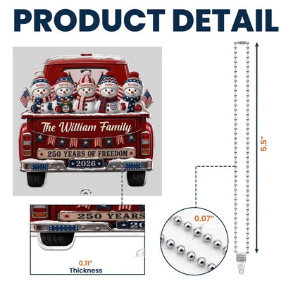 Personalized Acrylic Car Hanger, Snowman Family Riding in a Red Truck, Creative Keepsake Gift for Parents