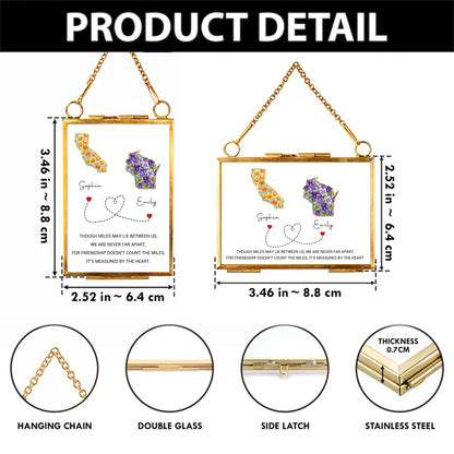 Though Miles May Lie Between Us, Floral State Maps Long Distance Friendship - Personalized Metal Frame Ornament - BST748_GOFRO
