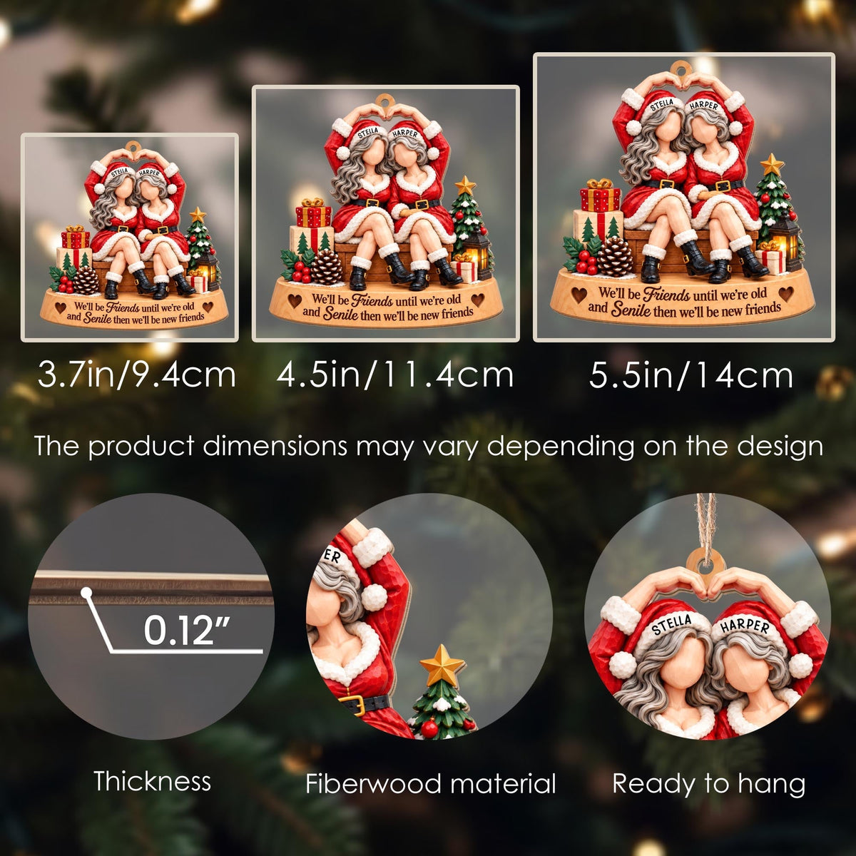 We'll Be Friends Until We're Old, Christmas Bestie With Santa Outfits - Personalized Custom Wood Ornament, Custom Shaped - BST947_WDO