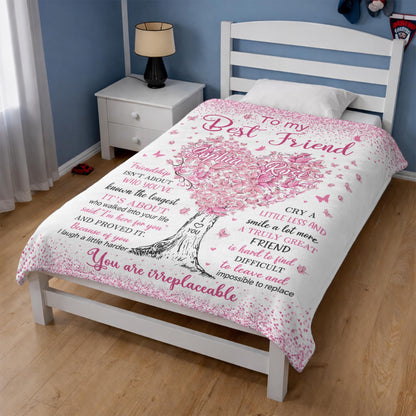 To My Best Friend Irreplaceable Pink Butterfly Heart Tree - Personalized Custom Blanket - BST965_BLK